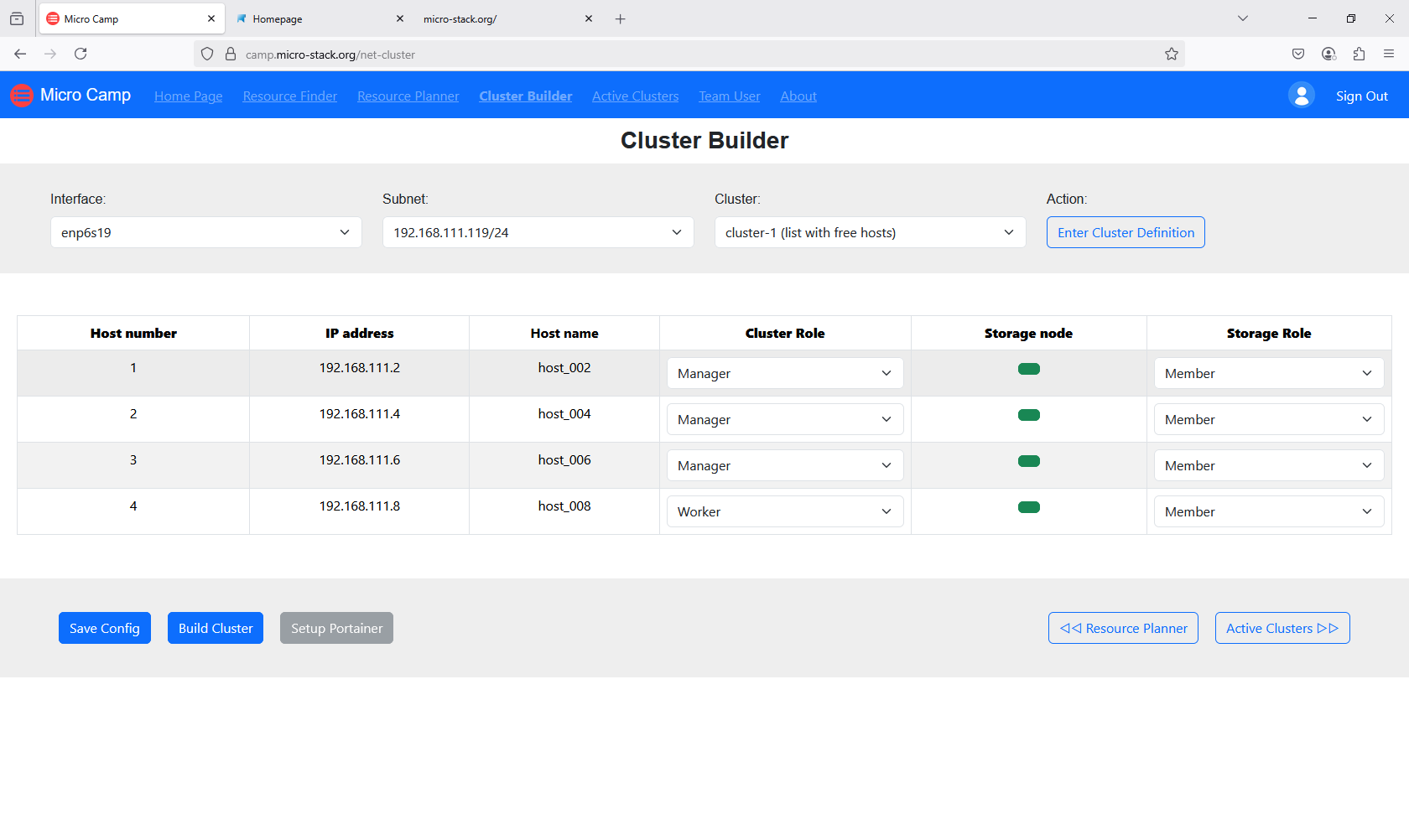 screenshot of iso cluster builder page