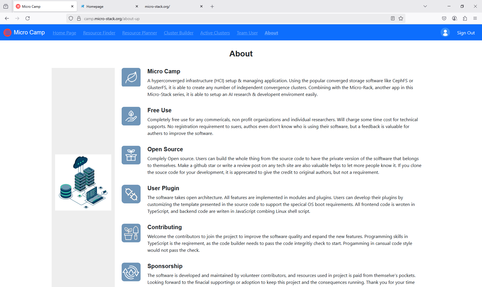 screenshot of about page