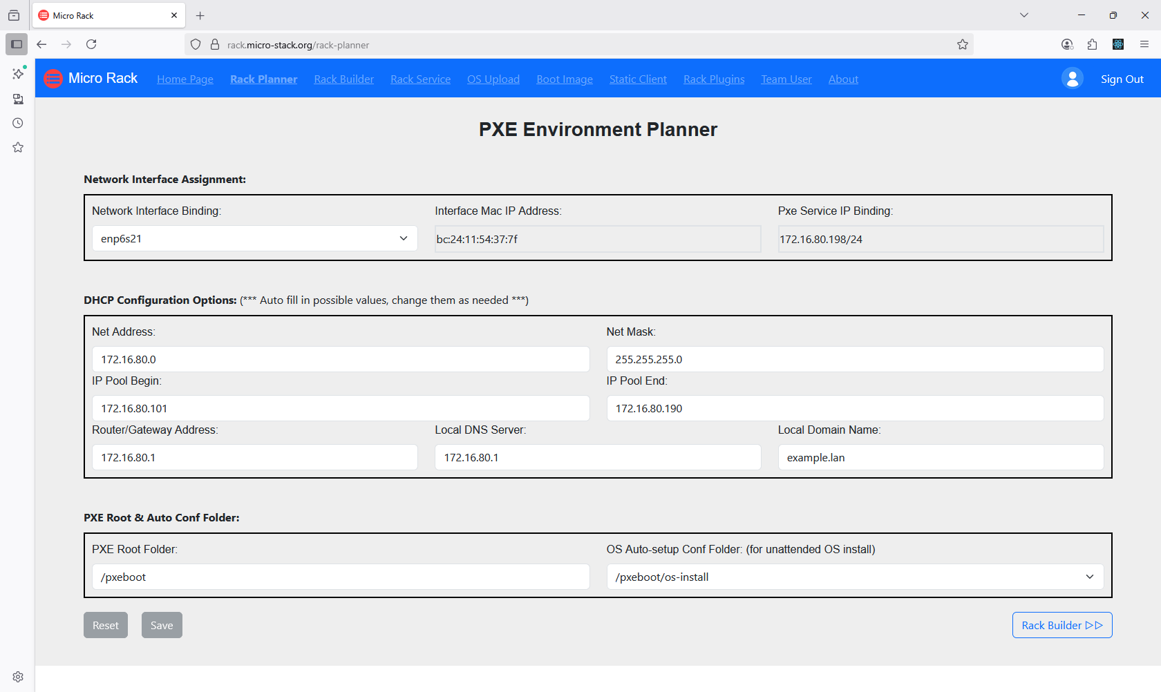 screenshot of planner page