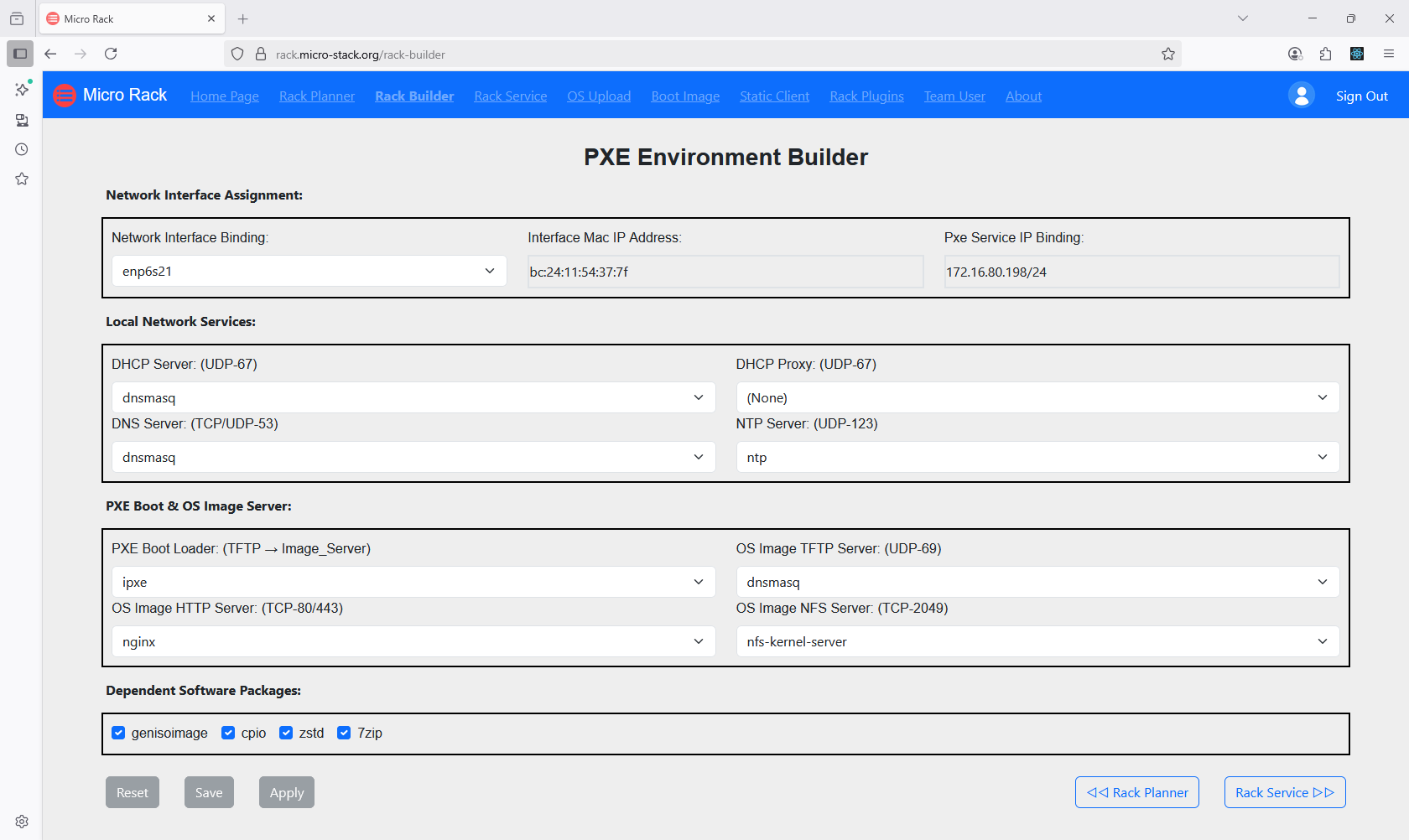 screenshot of builder page
