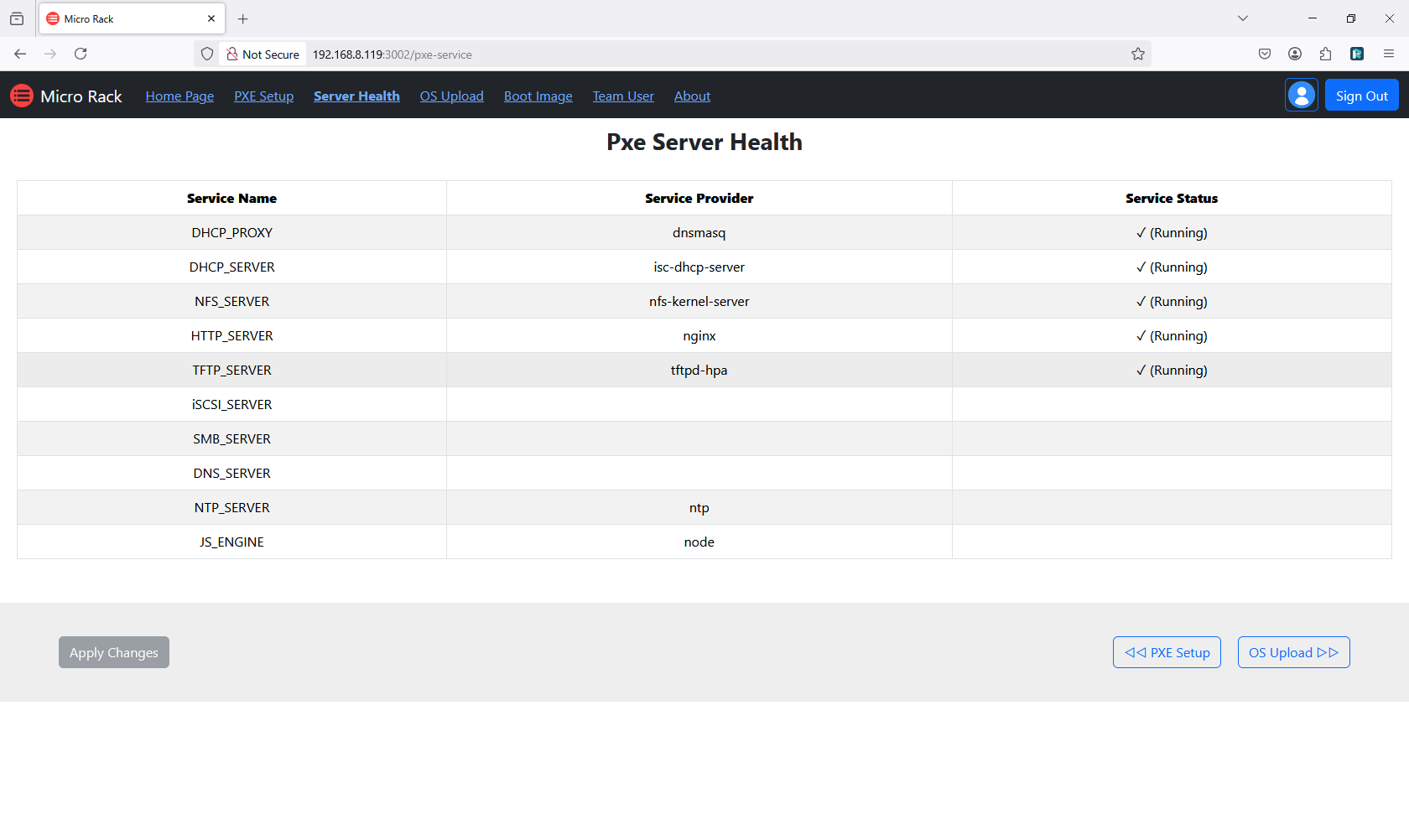 screenshot of health page