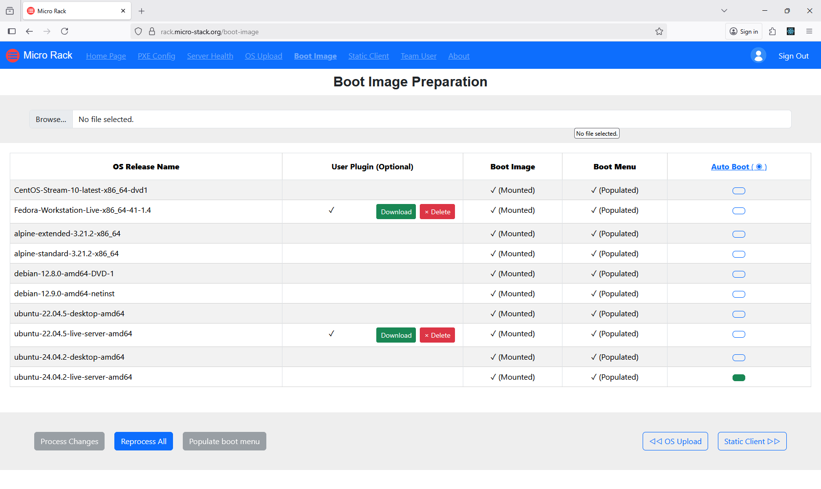 screenshot of os image management page