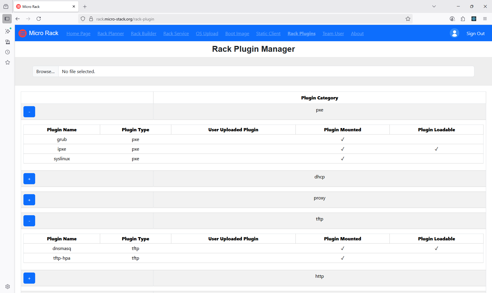 screenshot of plugin management page