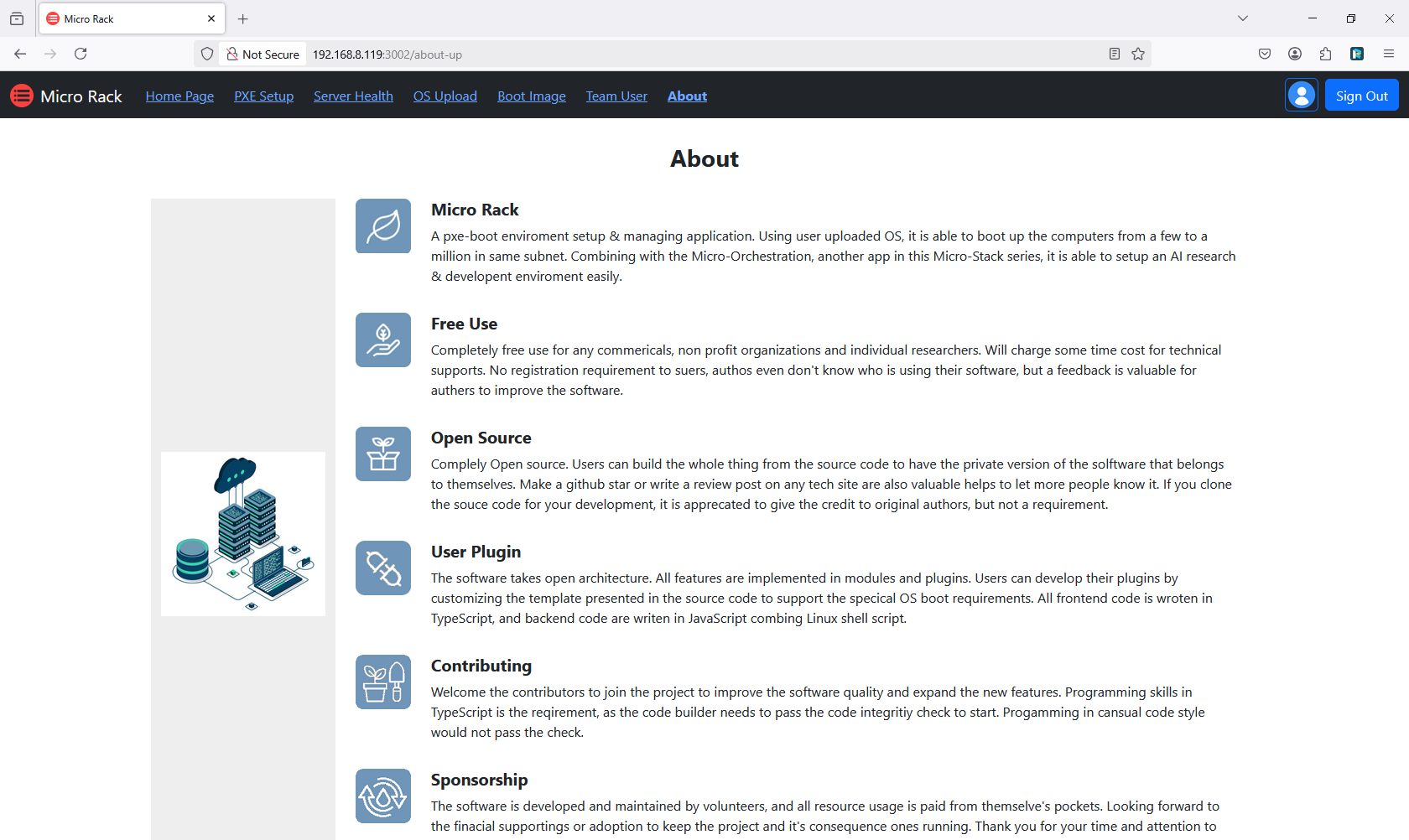 screenshot of about page