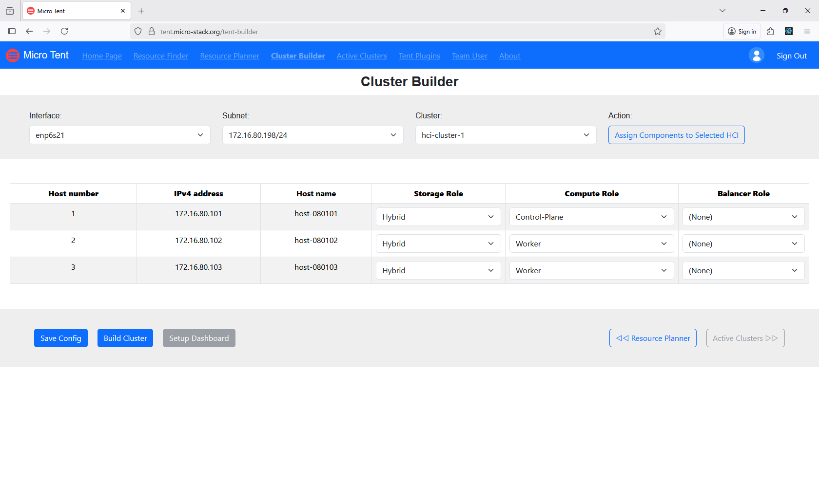 Figure 14: Cluster builder page